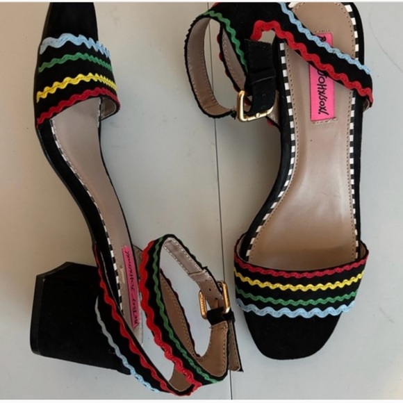 Betsey Johnson Black Multi-Color Strappy Heels - Picture 1 of 5